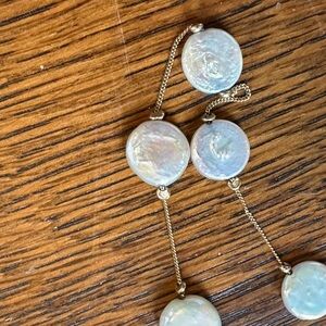 14 kt gold station necklace with pearls